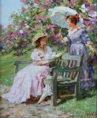 Mother And Daughter In A Rose Garden Konstant N R Zumov Thomas Fine Art