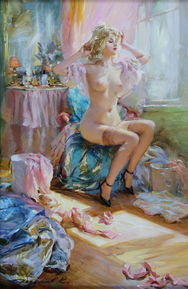 Morning Nude Sitting On A Chair Konstantin Razumov Thomas Fine Art